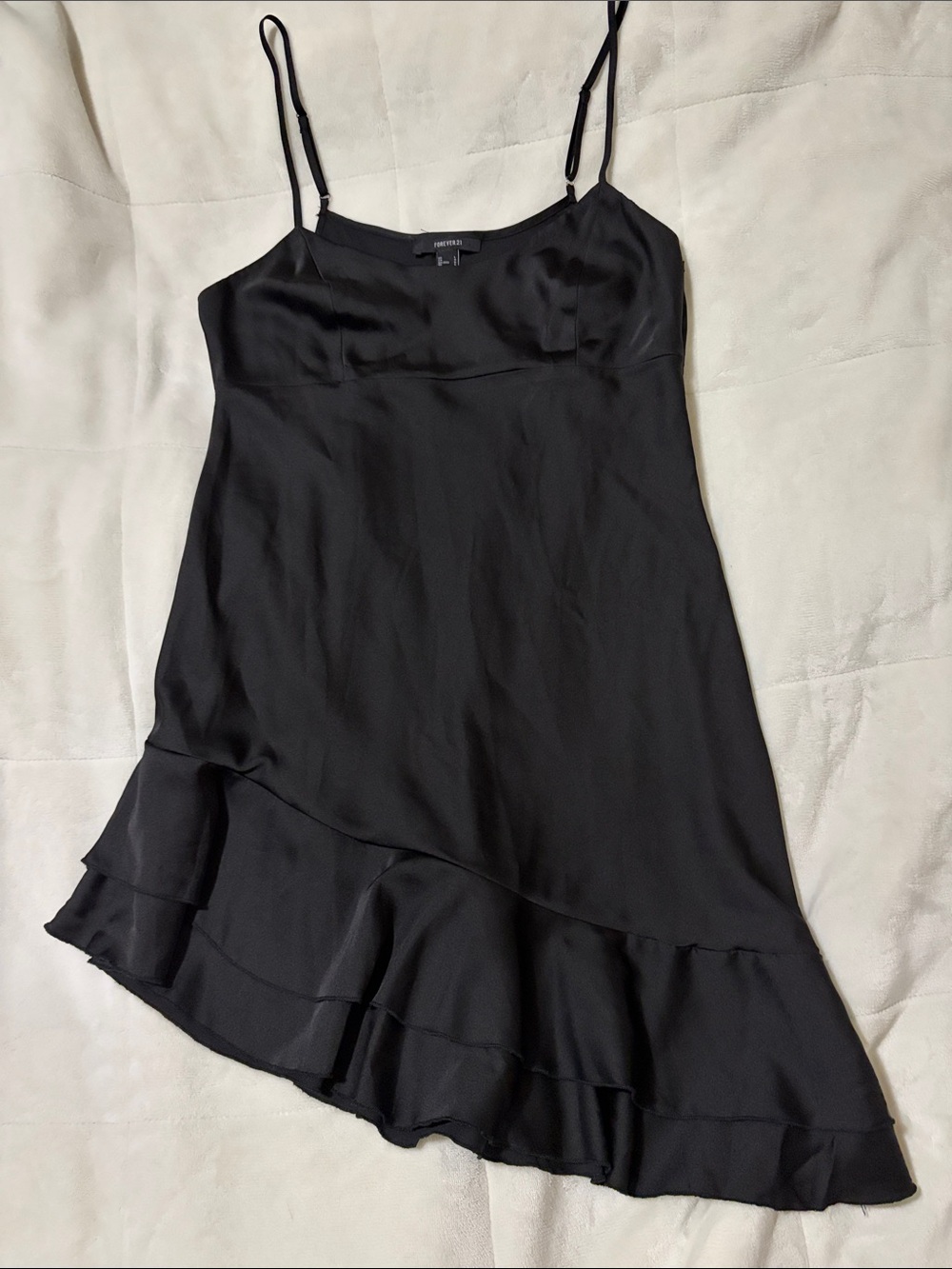 Black Mini Slip Dress with Ruffle Hem